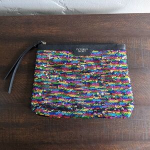 Victoria Secret Multicolored Rainbow/Silver Reversible Sequin Clutch Bag